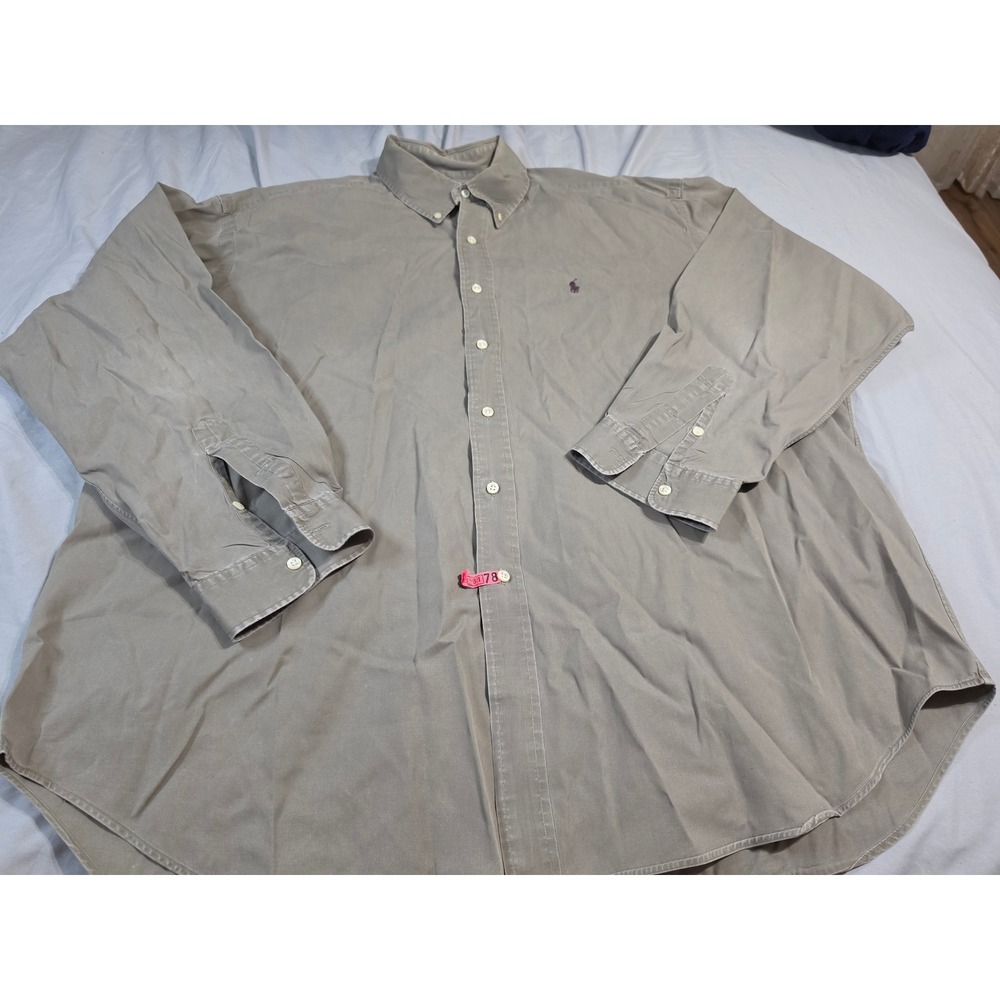 Polo‎ Ralph Lauren Blake Shirt Mens XXL Khaki Tan Cotton Long Sleeve Button Down